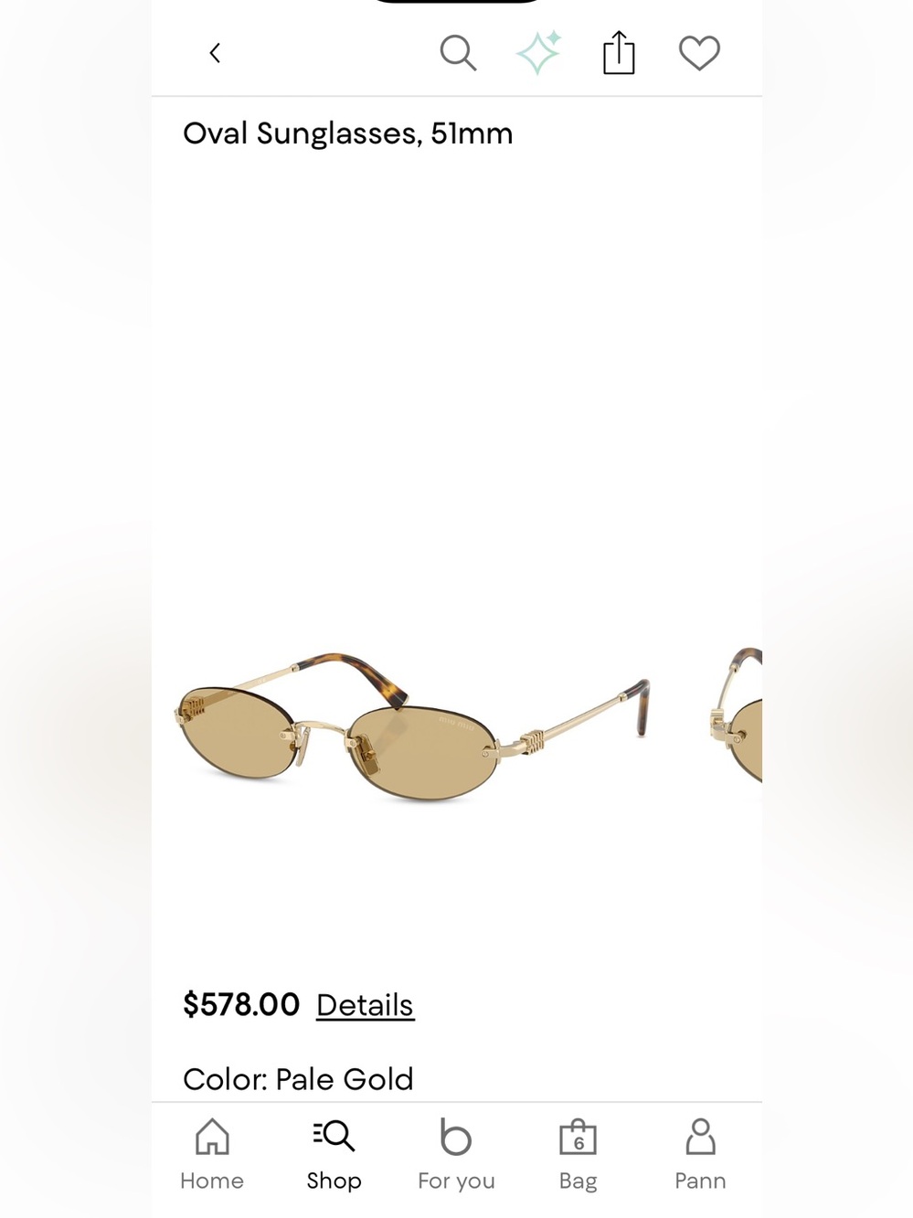 NWT⭐️MIU MIU Oval Sunglasses, 51mm⭐️ - Picture 5 of 6